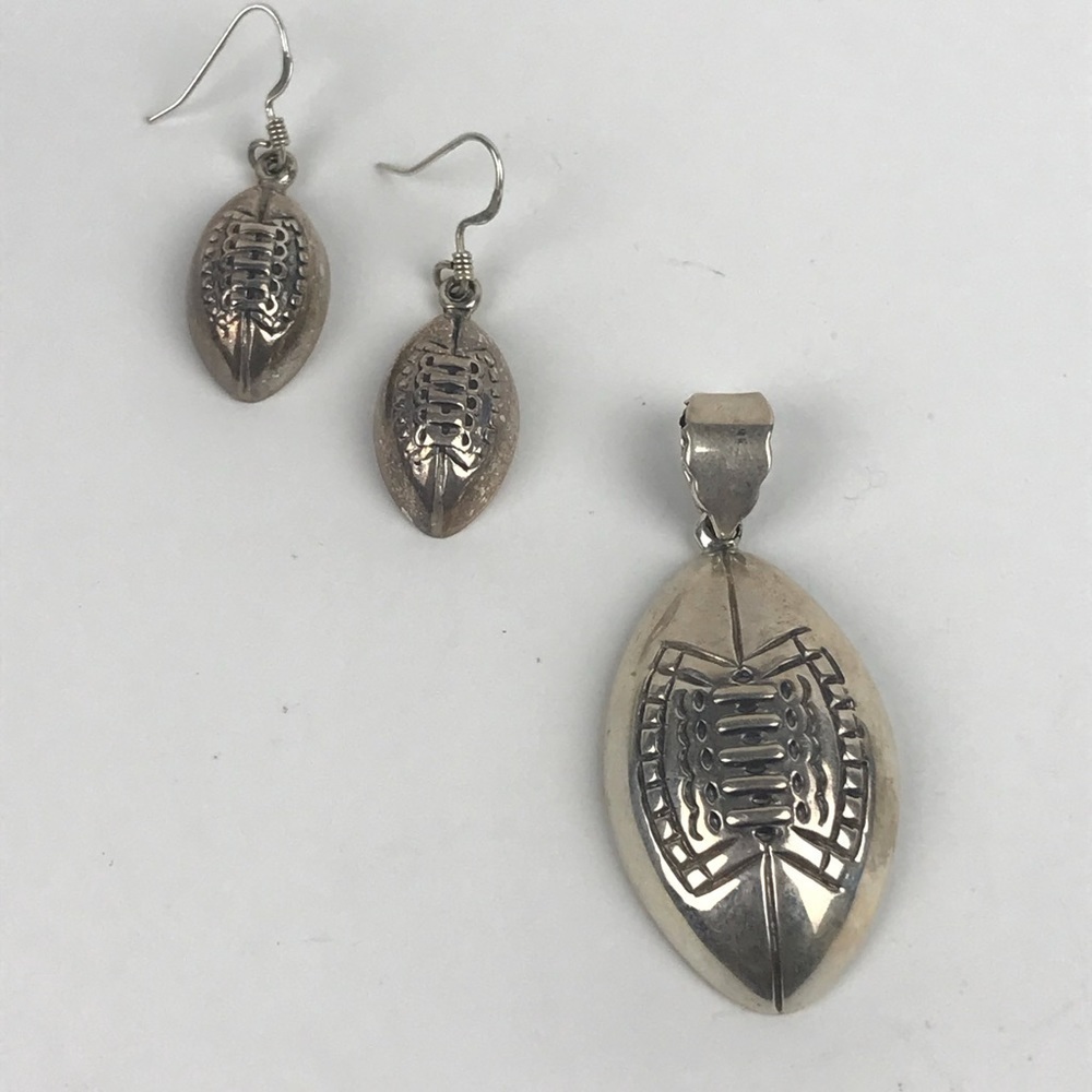 Sterling Silver Football Pendant & Earrings Set